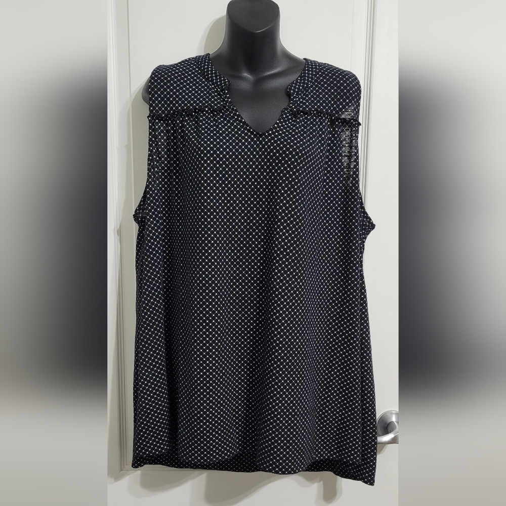 Sleeveless Black Polka Dot V-Neck Top